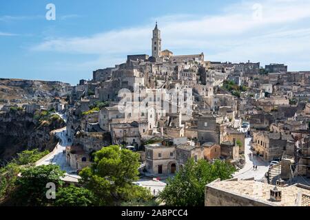 L'affichage classique dans Sasso Barisano de Eglise Saint Agostino dans quartier de sassi de Matera, Basilicate région, le sud de l'Italie Banque D'Images