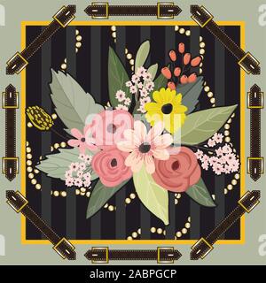La courroie d'ornement motif. Fond de fleurs colorées, châle, bandana, foulard foulard, impression numérique, dessins de tissu. La mode femme. - Vector Illustration de Vecteur