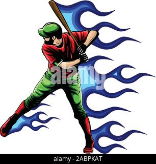 Joueur de baseball avec vecteur permanent bat dans ses mains, abstract vector silhouette Illustration de Vecteur