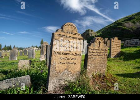 Pierres tombales du cimetière de réserver à Kingston et d'Arthur's Vale. Le cimetière a été en usage depuis environ 1798 et les pierres tombales témoignent de culpabilité Banque D'Images