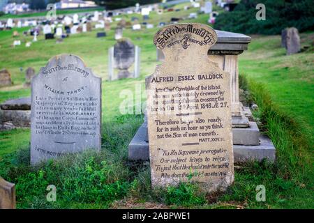 Pierres tombales du cimetière de réserver à Kingston et d'Arthur's Vale. Le cimetière a été en usage depuis environ 1798 et les pierres tombales témoignent de culpabilité Banque D'Images