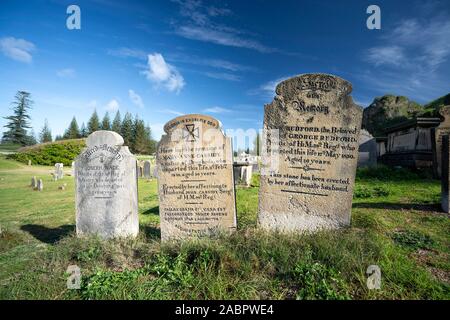 Pierres tombales du cimetière de réserver à Kingston et d'Arthur's Vale. Le cimetière a été en usage depuis environ 1798 et les pierres tombales témoignent de culpabilité Banque D'Images