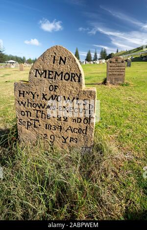 Pierre tombale cimetière de réserver à Kingston et d'Arthur's Vale. Le cimetière a été en usage depuis environ 1798 et les pierres tombales témoignent de convict Banque D'Images