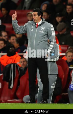 Londres, Royaume-Uni. 28 Nov 2019. L'entraîneur-chef de l'arsenal Unai Emery au cours de l'UEFA Europa League match entre Arsenal et l'Eintracht Francfort, à l'Emirates Stadium, London England. Le 28 novembre 2019 Crédit : Cal Sport Media/Alamy Live News Banque D'Images