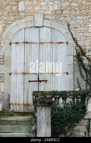 Vieille porte et vignes sur mur Banque D'Images