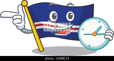 Avec horloge smiling flag Cap vert style de caractère de dessin animé Illustration de Vecteur