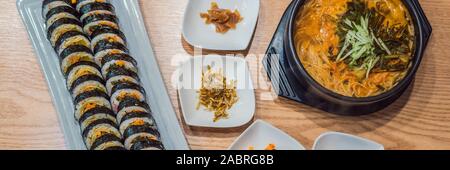 Nouilles ramen et repas gimbap coréen national food BANNER, format long Banque D'Images