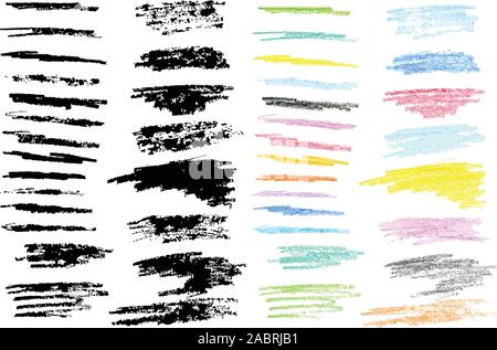 Ensemble d'éléments de conception de couleur faite avec les crayons de cire. Illustration de Vecteur