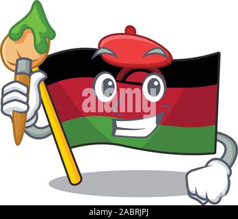 Malawi drapeau joyeux personnage artiste avec brosse Illustration de Vecteur