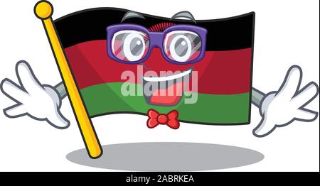 Geek super drôle malawi drapeau smart mascot cartoon style Illustration de Vecteur