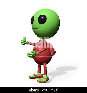 Mignon petit alien cartoon character with Thumbs up Banque D'Images