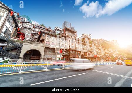 Les routes et les bâtiments anciens célèbres : Hongyadong, Chongqing, Chine. Banque D'Images