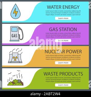 La pollution de l'environnement modèles de page définie. Facile à modifier. L'énergie de l'eau, de gaz, centrale nucléaire, dépotoir. Les éléments de menu du site Web. Web couleur Illustration de Vecteur