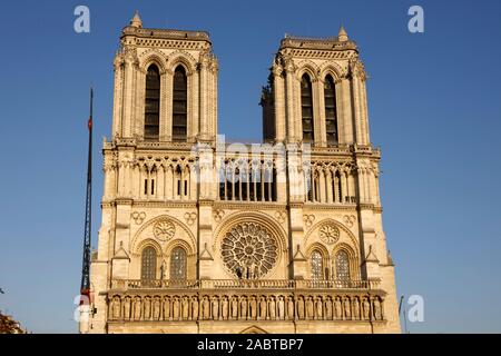 La cathédrale Notre Dame en rénovation, Paris, France. Banque D'Images