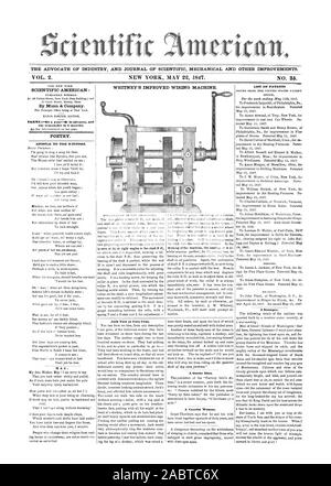 Zcitntific nitritin L'AVOCAT DE L'INDUSTRIE ET DU JOURNAL DE MÉCANIQUE SCIENTIFIQUE ET D'autres améliorations. VOL. 2. NEW YORK PEUT 22847. N° 35. L'AMÉLIORATION DE LA MACHINE DE CÂBLAGE DE WHITNEY. M UN Y. Jack Tars à Vera Cruz. Un léger soupçon. Une femme. Liste de brevets un Stomper. SCIENTIFIC AMERICAN : Par Munn & Company. Conditions :-$2 par an-S1 à l'avance et le reste en 6 mois. 17Millr LA POÉSIE. Épître aux éditeurs., 1847-05-22 Banque D'Images