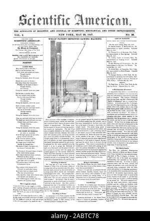 Dentific L'AVOCAT DE L'INDUSTRIE ET DU JOURNAL DE MÉCANIQUE SCIENTIFIQUE ET D'autres améliorations. VOL. 2. NEW YORK LE 29 MAI 1847. N° 36. WELLS' MACHINE À SCIER À L'AMÉLIORATION DES BREVETS. SCIENTIFIC AMERICAN : Par Munn & Company. La poésie. Chanson du travail. La LUMIÈRE DE LA SCIENCE. Prestation de serment et l'hébreu. Nouveau moyen de la paix. L'entreprise de l'Ouest. Discours d'adieu. Liste de brevets Une aventure matrimoniale. Dan Entraîneur courses., 1847-05-29 Banque D'Images