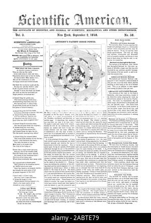Rientific-américain. L'AVOCAT DE L'INDUSTRIE ET DU JOURNAL DE MÉCANIQUE SCIENTIFIQUE ET D'autres améliorations. SCIENTIFIC AMERICAN : Par Munn & Company. TERBIS--$2$1- un an à l'avance et le reste en 8 mois. La poésie. La LILLY DE LA VALLÉE. Le sud de la térébenthine. RAIL ROUTE NOUVELLE. Worcester et Nashua Railroad. Rallrord anti Springfield Hartford. Auburn et Syracuse Railroad. Le Pennsylvania Central Rail Road. Schuylkill commerce du charbon. Un jeu de mots., 1848-09-02 Banque D'Images