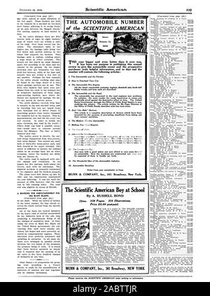 Une machine pour le sapin simultanément Scientific American Boy à l'École par A. RUSSELL BOND 12mo. 338 pages. 314 illustrations. Prix $2.00 services postpayés. MUNN & COMPANY INC. 361 Broadway NEW YORK LE NOMBRE D'AUTOMOBILE DE L'Américain scientifique Il a été notre but, en publiant ce rapport annuel de l'information vraiment utile de l'acheteur et, à cette fin, le numéro contient les articles suivants : 1. L'Automobile et de l'agriculteur. 2. Comment réviser votre voiture. 3. La voiture de pompiers. Tous les derniers moteurs de pompage automobile voitures chimique et l'échelle crochet flexible et camions chariots sont décrites. 4. L Banque D'Images