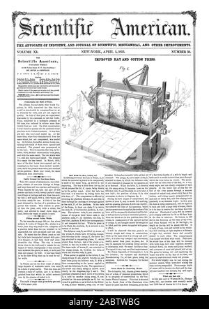L'AVOCAT DE L'INDUSTRIE ET DU JOURNAL DE MÉCANIQUE SCIENTIFIQUE ET D'autres améliorations. L'AMÉLIORATION DE FOIN ET APPUYEZ SUR COTON. Par LA SOCIÉTÉ AIUNN à., Scientific American, 56-04-05 Banque D'Images