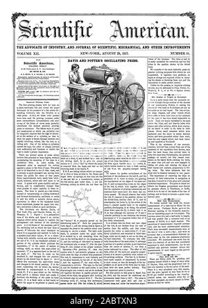 L'AVOCAT DE L'INDUSTRIE ET DU JOURNAL D'INFORMATION SCIENTIFIQUE ET D'AUTRES AMÉLIORATIONS MÉCANIQUES ET DAVIS POTTER'S PRESSE OSCILLANT. Scientific American, 1857-08-29 Banque D'Images