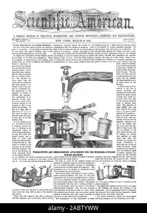 Un journal hebdomadaire D'INFORMATIONS PRATIQUES ART SCIENCE MÉCANIQUE CHIMIE ET FABRIQUE.voi XIV N Une nouvelle pièce jointe pour machines à coudre. Trois-CROIX ET DE BRODER ANNEXE POUR LES WHEELER & WILSON. MACHINE À COUDRE, Scientific American, 66-03-10 Banque D'Images