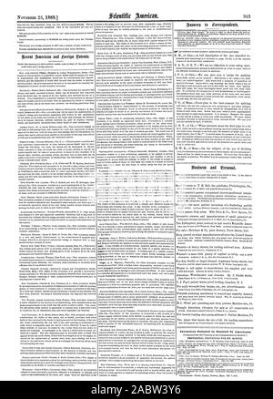 Inventions brevetées en Angleterre par les Américains., Scientific American, 1868-11-25 Banque D'Images