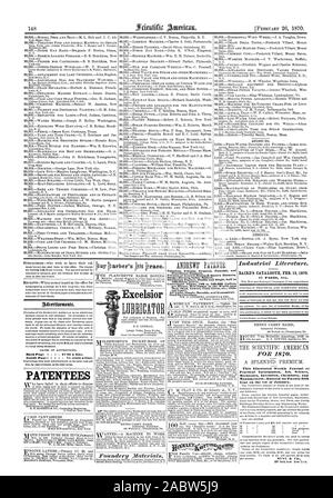 Trailer 1'00 une ligne. À l'intérieur de la page 75 c. Aline. Les brevetés wj BAIRD'S CATALOGUE FEB. 15187081 pages fivo. Sorasexaras 1870 .POUR. Ce Journal Hebdomadaire Illustré d'informations pratiques Art Science mécanique Invention. Chimie et fabrique dans sa vingt-cinquième année le 1er janvier. Excelsior, Scientific American, 1870-02-26 Banque D'Images