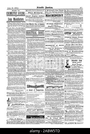 Smoke-Burning chaudières Sécurité. Moteurs oscillant double et unique moitié t 100-chevaux. 100 Pompes centrifuges à 100000 gallons par minute meilleures pompes au monde pass out dommage. Toute la lumière durable et économique simple. Tor envoyer des circulaires.  : S5. Brevet opposé (souris et Masonic Templeand 300 villages et villes d'alimentation de chaudière OTIS OTIS BROTHERS & C tôle de fer, Scientific American, 1870-04-23 Banque D'Images