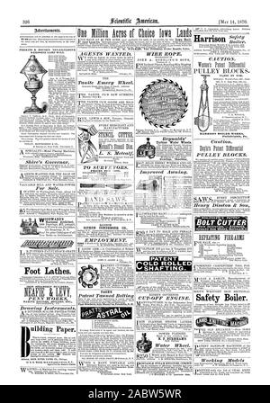 W. W. Walker Vice-président EC dar Rapids dans l'Iowa. La page. 75000 EN COURS D'UTILISATION. HARRISON BOILER WORKS Philadelphie Pa.. Chaudière Sécurité IER VIS Tours à pied. WOOD WARD PERKINS ET NON EXPLOSIVE DE LA MAISON lampe à kérosène va "construire le papier. Prix SIPHON- CONDENSEUR CO. POUR 1870. Les roues de l'eau de la turbine de l'engrenage. Ligne d'arbre. N. F. BURNHAM'S, Scientific American, 1870-05-14 Banque D'Images