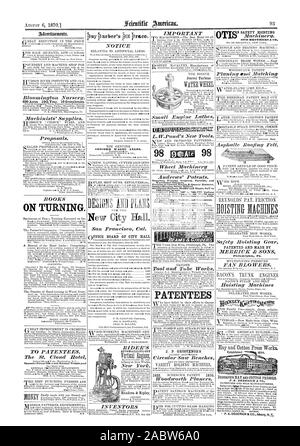 Smoke-Burning chaudières Sécurité. Moteurs oscillant double et unique moitié t 100-chevaux. Dentritnital Pam ps 100 et 100 000 litres de gravier Sable Boue Charbon céréales etc. avec des blessures. Tous les Lighl durable et économique simple. Les brevetés 9 OTIS BREVETÉ ET FABRIQUÉ PAR Philadelphie Pa. P. K. DEDERICK ce CO. P. K. DEDERICK & CO. Albany NJ COUPURE AUTOMATIQUE & Hanclren Ripley Jonval Turbine, Scientific American, 1870-08-06 Banque D'Images