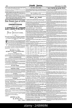 Des lettres d'instructions-BREVET CAS REJETÉ SANS FRAIS SUPPLÉMENTAIRES. Mises en garde les rééditions. Dessins et modèles industriels et les MARQUES DE COMMERCE COMPOSITIONS BREVETS EUROPÉENS. MUNN & CO. No 37 Park Row Le dollar à une chaudière de locomotive à cheval 60 utilisé 5 mois. 1200 $. Ma Keuffel & Esser6 Fulton st.N.Y.le meilleur endroit pour obtenir 1re classe Anti-Incrustator' Glynn pour chaudière à vapeur-La seule compression fiable fabriqué par couplingsm LaughlinsPittsburghPa &Jones. Pour l'exploitation minière et de drainage pompage Relevage irriguer pour vérifier où il y aura une demande pour de nouvelles machines ou de fournitures des fabricants du Bulletin Commercial lire Beaton Banque D'Images