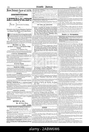 Lettres-PATENTES INSTRUCTIONS -.--4 4 - MUNN & Co. et de consultation libres opinions. Cas rejeté sans frais supplémentaires. Mises en garde les rééditions. Les brevets européens. Répondre MUNN & CO. No 37 Park Row POUR REVÊTEMENT DE SOL EN BOIS ET LES SURFACES MÉTALLIQUES ET LA PRODUCTION DE CAILLEBOTIS OU PARTIES DE PLAQUES QUI SONT APPLICABLES À L'ORDINAIRE 24 1870. 31 1870. H. C. Roome Jersey N. J. Le 1 novembre 1870. Les requêtes., Scientific American, 1870-12-11 Banque D'Images