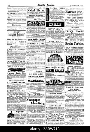 P.BLAISDELL &CO. North Chelmsford Messe. DOOLEIrs akk levure .RM prix réduits. Modèles de travail de l'Américain scientifique vingt-sixième année. L'Agriculture et de l'Art Architecture raphy SCIENTIFIC AMERICAN MUNN & CO. 37 Park Row New York. ENT OLLED TING. Coffre HARRISON BOILER WORKS Philadelphie Pa. DOY LE BREVET DE POULIES DE DIFFÉRENTIEL. Swain Turbine. "Construire l'arbre de l'engrenage de Reynolds REVÊTEMENT PAPIER PRÉPARÉ CONSEIL CONSEIL DE PLÂTRAGE ÉPAIS DOUBLE TOITURE, 1871-01-28 Banque D'Images