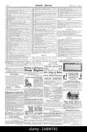 Retour page - 100 une ligne à l'intérieur de la Page - 75 cents une ligne de presses en brique. Les machines à vapeur fixes et portables II. B. BIGELOW & CO. Hartford Steam Boiler CAPITAL $50000c5 CHAUDIÈRES À VAPEUR MUNN & CO. No 31 Park Row New York. L'engrenage de moulage par diverses pistes ET VOITURES À VENDRE OU À LOUER. Or. J. Armstrong de remplissage chauffage améliorée de l'ex chaux combinée plus dense Armstrong & Starr MACHINES SCIE BREVET dar st. New York Fabri chimistes constructeurs et importateurs de silicates de soude et potasse Spécialités de peroxyde de calcium Chlorure de manganèse acide Hy drolluorie les oxydes métalliques éditeurs en acier de traités sur des composés solubles Banque D'Images