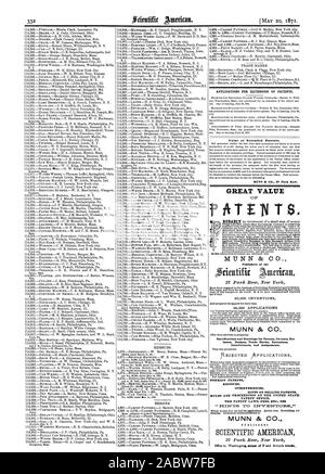 Les demandes d'EXTENSION DE BREVETS. -La DISPOSITION DES ROULEAUX, l'intervalle de raboter- MACHINESBenaAah Valeur des brevets étendus. MUNN & CO. 37 Park Row. Grande valeur de T$0 éditeurs des applications 25,000 MUNN & CO. Les spécifications et les dessins des brevets Dessins questions mises en garde concernant les interférences et les extensions des marques d'affectations. EATENTS INTERFÉRENCES ÉTRANGÈRES RÉÉDITIONS CONSEILS SUR LA VENTE DE BREVETS ET DES RÈGLES DE PROCÉDURE À L'ETAT : BUREAU DES BREVETS LE DROIT DES BREVETS, etc. Voir 'J2COL D'INVENTO1R.S'. MUNN & CO., Scientific American, 1871-05-20 Banque D'Images