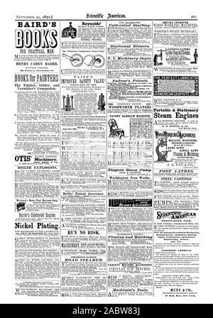 BAIRD'S Reynolds' l'arbre de transmission. HENRY CAREY BAIRD 406 à noyer. Philadelphie. Pa. Le peintre et doreur Yarnisher's Companion. La combinaison de l'outil de poche Wilkinson. 19 avril 1870 breveté. Un certain contre Prévention des explosions de vapeur Henry J. PAINE & CO. Lock Box 665. Providence ICI. Bellis' Gouverneur des brevets. Courir AUCUN RISQUE. Nouveau et 2d-PART DE BREVETS DE THOMSON ROAD cuiseur vapeur. Rabotage et variété améliorée de brevet correspondant Machines de moulage du machiniste réglable et d'outils. Vingt-sixième année. Un nouveau volume a commencé le 1er juillet. Nouveau InventionsNovelties en Ingénierie mécanique et l'Art de la science. Banque D'Images