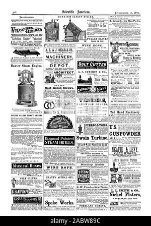 HARRISON CHAUDIÈRE SÉCURITÉ explosion catastrophique d'aluminium testées pratiquement dix ans. HARRISON BOILER WORKS Weston's POULIES DE DIFFÉRENTIEL DE BREVET EN COURS D'UTILISATION. gkirertiument 75000$. Adapté à des fins mécaniques. New York et courroies Packing Co. 37 & 38 Park Row. GUTTA PERCHA & CAOUTCHOUC MF'G CO. ASPHALTE HOOFING estimé. Baxter machine à vapeur. États-unis LES MANDATS. 190 STRAND LONDRES. Boîtes à musique M. J. PAILLARD & Co., 680 N. Broadway Y. Diamond-Pointed LA PERCEUSE À VAPEUR DE FORAGE AU DIAMANT AMÉRICAIN CO. CÂBLE MÉTALLIQUE. PRATT'S ASTRAL DE L'huile. La parole fonctionne. Lubrificateurs. Swain Turbine. North Chelmsford Massachusetts travaillant Banque D'Images