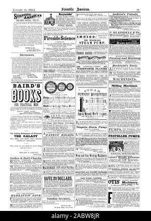 BAIRD'S LA POMPE À VAPEUR DE WOODWARD. Grand INDÉPENDANT ET SPLENDIDE WOODWORTH DÉGAUCHIR ARTICLES BREVET LA GALAXIE PRINCE Prince's BASS az Peinture métal ers adaptés à chaque besoin. Sécurité des ascenseurs. Prévenir les accidents et de la courroie d'acier rodage du moteur. La combustion sans fumée Chaudières sécurité. Moteurs oscillant double et unique 1-2 t out. tujury Les machines de fraisage. U. 8. Plano Co. 865 Broadway New York. Variété AMÉLIORÉE DE BREVETS ET DES MACHINES DE MOULAGE PAR MATHUSHEK Réglable PIANO FORTES. OTIS BROS. & CO. économiser 20 dollars. Les inventeurs canadiens Reynolds' engrenage. Au coin du feu l'arbre de la Science, Scientific American, 1872-01-27 Banque D'Images