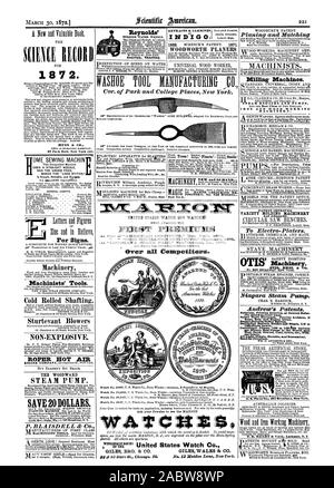 La boue AMÉLIORÉ DES BREVETS DE Gravier Sable Charbon céréales etc.. avec des blessures. Toute la lumière durable et économique simple. Pour envoyer des circulaires. Les signes. Des mécaniciens de machines outils. L'arbre de laminés à froid. Soufflantes Sturtevant non explosive. Les machines de fraisage. Les moteurs à vapeur et des pompes FER ET BOIS MACHINES DE TRAVAIL. Fabrication d'outils de machiniste WASHOE C UNITED STATES WATCH MONTRES COS GILES BRO. GILES & CO. DE GALLES & CO., Scientific American, 1872-03-30 Banque D'Images