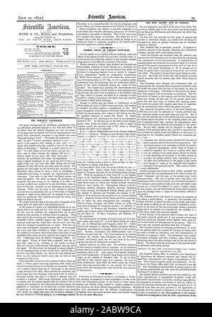 N° 37 du parc. NEW YORK LIGNE Matières : le Telegraph. Les chaleurs de l'été dans différents pays. La NOUVELLE LOI SUR LES BREVETS DU CANADA. L'IEI 3ft. 731(, Scientific American, 1872-07-20 Banque D'Images