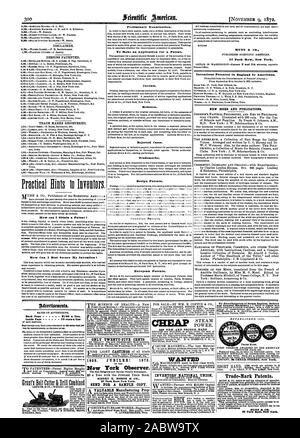 Conseils pratiques à Illyolltors. Comment puis-je obtenir un brevet rangée puis-je assurer Ey Invention ? L'examen préliminaire. Pour faire une demande de brevet. Mises en garde. Les rééditions. Marques déposées. Les brevets de dessin ou modèle. Brevets canadiens. Les brevets européens. 37 Park Row New York. Inventions brevetées en Angleterre par les Américains. Adttertlinnento. Retour Page 00 une ligne SEULEMENT VINGT-CINQ CENTS en 1823. Jubilé ! 1873. Maintenant DE L'observateur de New York. SIDNEY E. MORSE Oh CO. 37 Park Row New York. Pour envoyer une copie de l'échantillon. Des 500 NOUVEAUX ET DE SECONDE MAIN VOULAIT SYNDICAT NATIONAL DES INVENTEURS w Trade-litark. Brevets, Scientific American, 1872-11 Banque D'Images