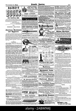 Gravier Sable Boue Charbon céréales etc. wink toute lumière durable et économique simple. Pour réparer l'eau circulaire 414 Street New York. Tenonneuses MORTAISEUSE MOULAGE & SCIES SCIES À ÊTRE FAIRE DÉFILER LES MACHINES dzc. J. A. FAY & CO. WOODBURY'S PATENT du rabotage et Matching EDWARD H. HOSKIN CONSULTING ET chimiste analytique Lowell Mass. Travaux indépendants d'eau chaude et froide. JUDD ORANGE st CO. -- Capron'sImprovedTurbine-EAU ROUE., Scientific American, 1872-11-16 Banque D'Images