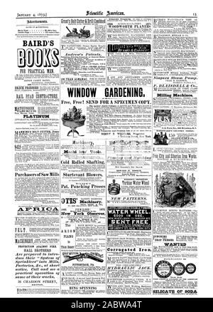 1873. Mieux que des photos est l'observateur de New York Sidney E. dr MORSE CO. Le PIAN ARION est Pittsburgh PA. La Filature à WOODWORTH PLANERS EDWARD H. HOSKIN Lowell Mass. LE LEFFELIMPROVED DOUBLETURBIN RISDON AMÉLIORÉ ROUE DE L'EAU. 6000 EN COURS D'UTILISATION. Envoyé. Gratuitement q9109 LIBERTY ST NEW YORK CITY. Vérin hydraulique de tôle ondulée. Les machines de fraisage. S. FRAPPE Plano Co. 865 Broadway New York l'hôtel WOODWARD'S COUNTRY HOMES. INDOW JARDINAGE. Gratuit Gratuit ! Pour envoyer une copie de preuve. HENRY T. WILLIAMS Titulaire 5 Beekman Street New York 72lbs. VARRENTIMIF PAW, Scientific American, 1873-02-01 Banque D'Images