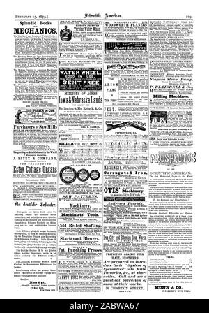 Smoke-Burning chaudières Sécurité. Moteurs oscillant double et unique 1-2 t 100-chevaux. 100 Pompes centrifuges à 100000 gallons par minute meilleures pompes au monde pass out dommage. Toute la lumière durable et économique simple. Pour envoyer des circulaires. La PROTECTION CONTRE L'incendie. Frères Hall de Boston. Termes. Wunn & fo. La ville de New York. Livres splendide mécanique. Organe le plus grand établissement au monde 7 de vastes usines. J. ESTEY & COMPANY Esloy Organes Cottage Sturtevant soufflantes. LEFFELIMPROVED TURBINE DOUBLE ROUE DE L'EAU. 6000 EN COURS D'UTILISATION. Nouveau WHEELBOOK 152 1872 PAGESFOR ENVOYÉS GRATUITEMENT °P109 LIBERTY ST' NEW YORK Banque D'Images