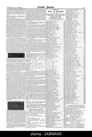 Les communications reçues. Index des inventions Lettres patentes de l'United States 21 janvier 1873 132, Scientific American, 1873-02-22 Banque D'Images