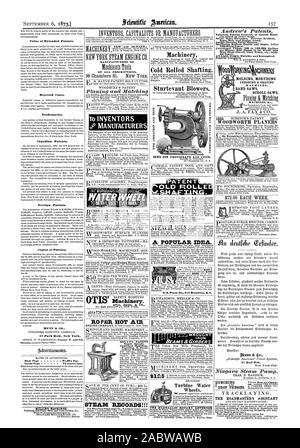 Nouveau et 2d-PART DE FABRICANTS DE TOUTES LES DESCRIPTIONS -NJ'. URNHAM NOUVEAUTÉS TURB INE WATERWHEEL '' aCIRESS.V'. 44CP Claverack College et l'Hudson Institute de machines. OTIS  BROS. dc CO. ROPER V AIR CHAUD à froid Machines d'arbre. Sturtevant soufflantes. Une idée populaire. Poutres en fer &TABLIER Turbine 31,25 $ roues de l'eau. 37 Motu ne pompe à vapeur de Niagara. CHAS. B. L'assistant du chef cantonnier HARDICK BOULT'S PATENT Toupie Moulage combiné tails ng Machine. Andrew's les brevets. Ceinture de corde et du moteur. 100-chevaux. La boue et le gravier des grains de charbon etc. avec des blessures. Tous les Style Léger durable Banque D'Images