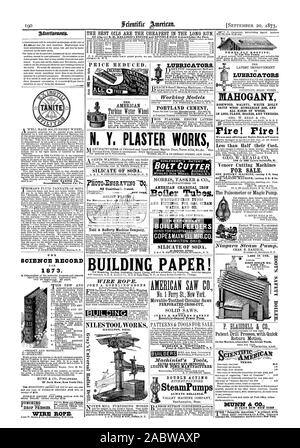 Les meilleures HUILES SONT LES MOINS CHERS À LONG TERME. Tous ceux qui essaient E. H. Kellogg's MOTEUR ET HUILES FUSÉE reconnaissent ce fait. La Portland Cement SCHLENKER'S PATENT BOLT CUTTER HOTO-ENGRATING DU PAPIER DE CONSTRUCTION ! Câbles d'acier. Lubrificateurs ACAJOU TOUTES SORTES DE BOIS. Dans les LOGS PLANK CONSEILS ET facettes. Le feu ! Le feu ! Nous offrons maintenant l'ensemble de notre Stock ofVeneers StreetpE 186 à 200 Lewis. R. POUR LA VENTE. Une coupe DE LA MACHINE ROTATIVE 4 pi. de long et 4 pieds de diamètre. L'un coupe TRANCHEUSE 5 ft. 6 in. P SECOURS Todd & Rafferty Machine Company en 1000. Moteur À VAPEUR RACINE CO. LUBRIFICATEURS. SILICATE DE SOUDE Banque D'Images