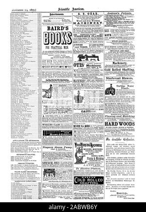 Gravier Sable Boue Charbon céréales etc. avec des blessures. Pour envoyer ar Circ. Les moins chers et meilleurs. Prix seulement 10 cents par livre. Machines à froid d'arbre. Sturtevant soufflantes. Les roues de l'eau de la turbine. La roue de l'eau de l'éolienne américaine à 250 100 $, Scientific American, 1873-11-29 Banque D'Images