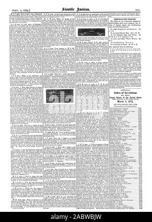 Les communications reçues. Index des inventions Lettres patentes de l'United States 3 mars 1874, Scientific American, 1874-04-04 Banque D'Images