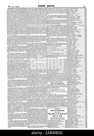 COMMUNICATIONS REÇUES. reconnaît avec beaucoup de plaisir la quittance d'articles originaux et de contributione sur les sujets suivants : demandes et réponses de Aleo les : [. Index des inventions pour lesquelles Lettres patentes de l'United States ONT ÉTÉ ACCORDÉS DANS LA SEMAINE SE TERMINANT LE 21 AVRIL 1874 ET CHAQUE ROULEMENT CETTE DATE., Scientific American, 1874-05-23 Banque D'Images